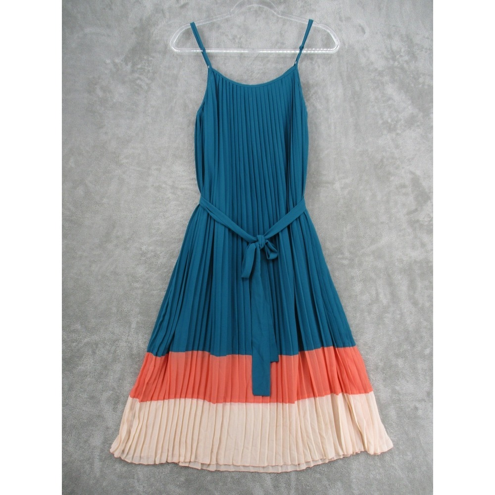 MM Couture by Miss Me Dress Womens Medium Pleated Colorblock Midi‎ Belted Flowy